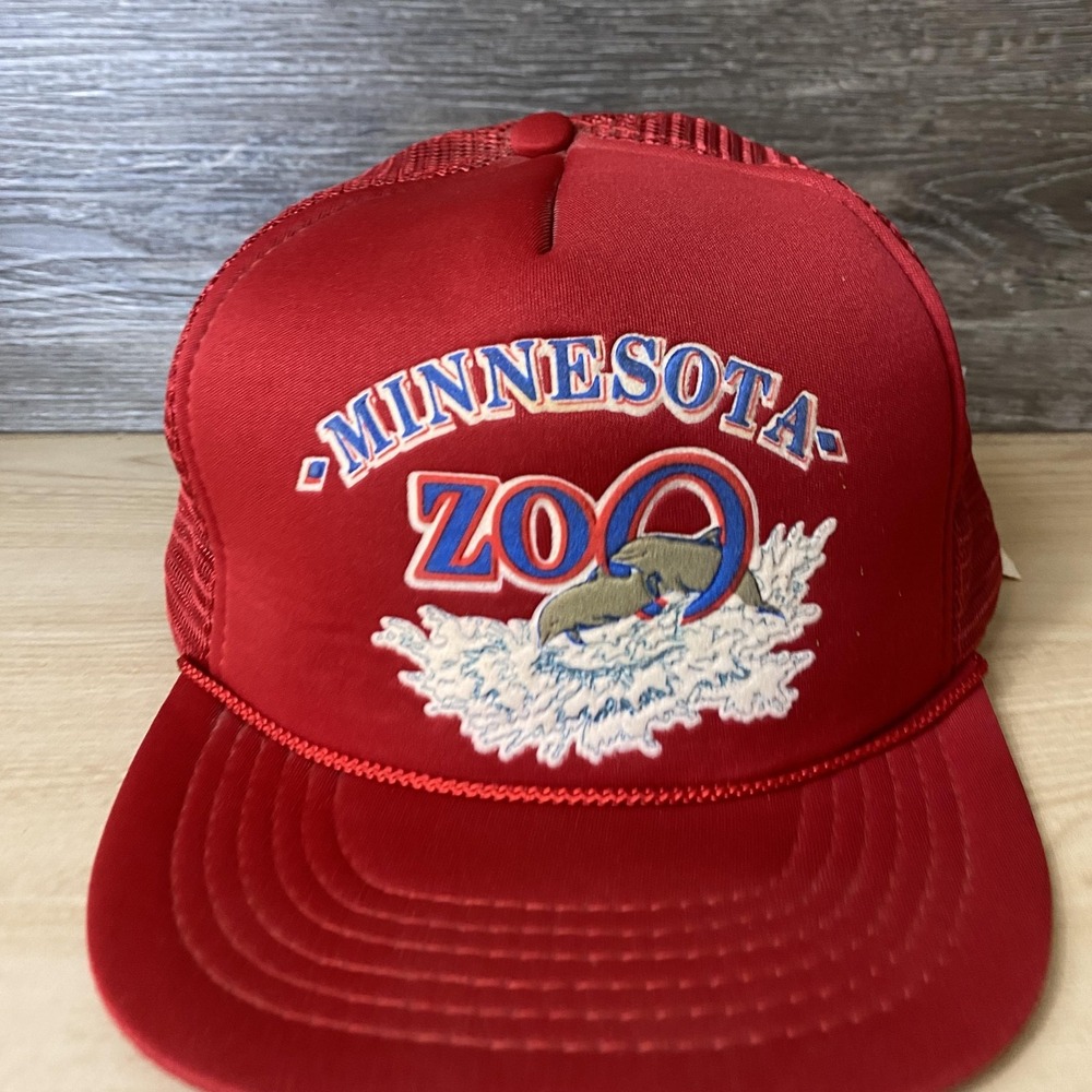 Vintage Minnesota Zoo Hat Cap Snap Back Red Mesh Trucker Embroidered Mens 80s - Picture 2 of 11